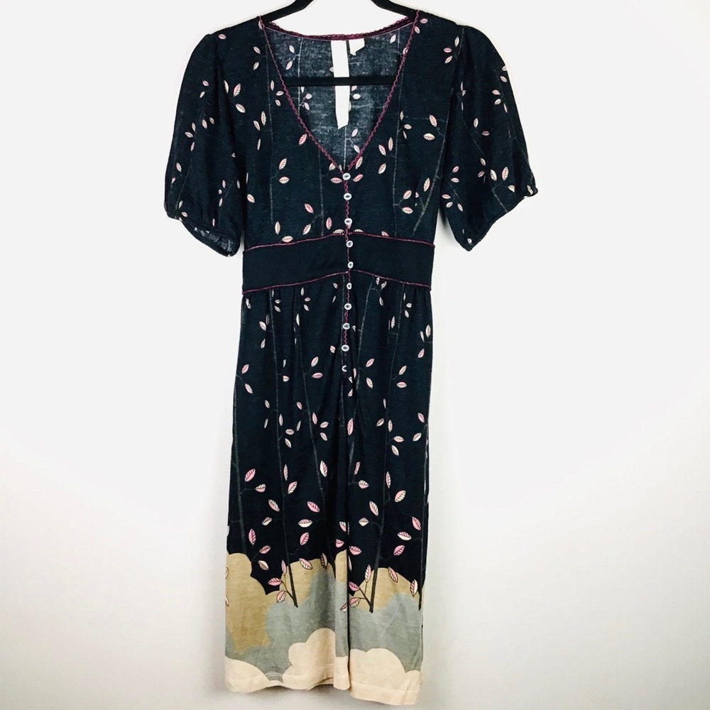 Nick and Mo Anthropologie | Boho Tree Leaf Dress M